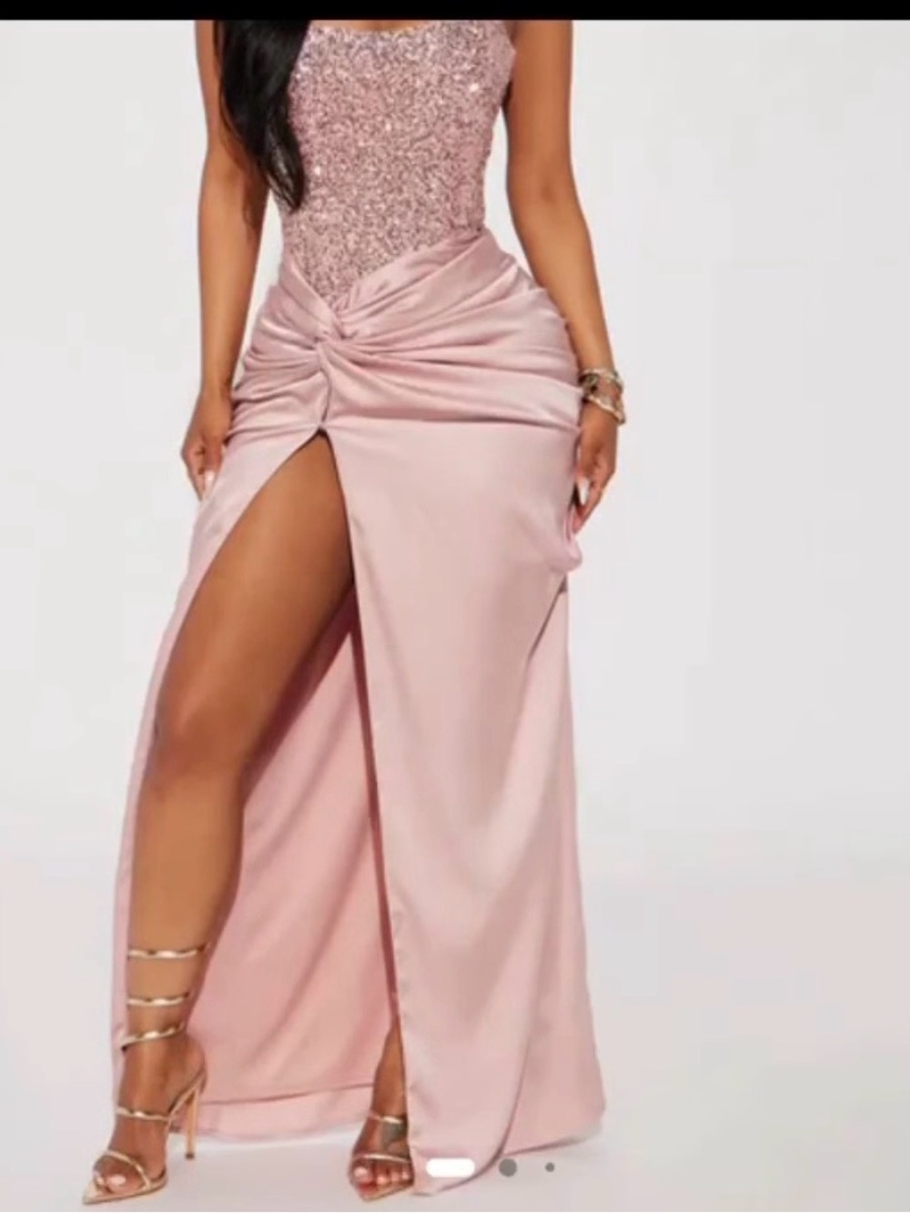 Strapless Blush High-Low Evening Dress with Front Slit